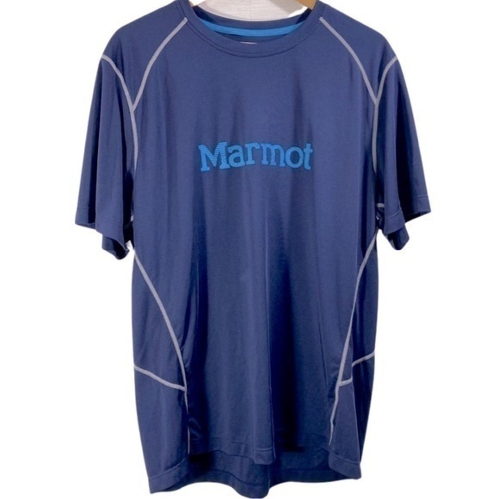 Marmot Men's Activewear Shirt Navy Blue Size XL Short Sleeve Logo